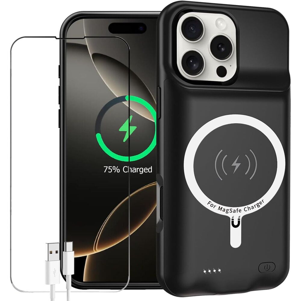 iPhone 16 Pro Max Battery Case 12000mAh Extended Power Wireless Charging Case